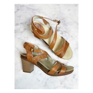 Abeo Biana Cognac Leather Strappy Block Heel Comfort Sandals Sz 9